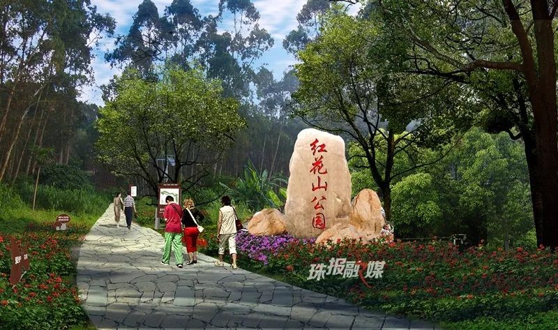 红花山森林公园山林绿意与休闲设施实景