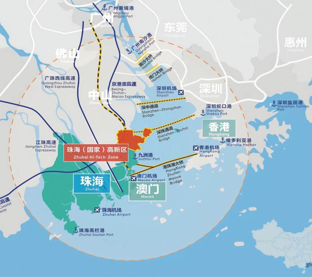 珠海高新区湾区交通网络图